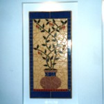 mosaic trytich of chilli pots in yellow & blue