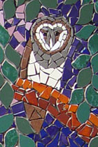 Rainforest Moon mosaic mural owl