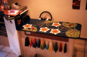 waterlilies , lily pads and reeds in a mosaic shop counter