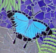Ulysses butterfly Forest Dawn outdoor mosaic waterfall mural