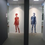 change room life size swimmers in red and blue mosaic annette Kellerman aquatic centre