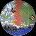 mosaic tabletop with butterflies waterfall and palm trees