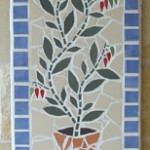 blue and cream pot of chilli in mosaic