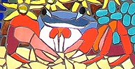 Down under mosaic patio table closeup of crab