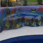 fron t view of forest scene on a mosaic bench chair