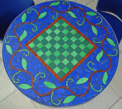 chess table in mosaic with vines and leaves