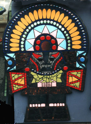 representation of ancient Incan figure as a mosaic mural
