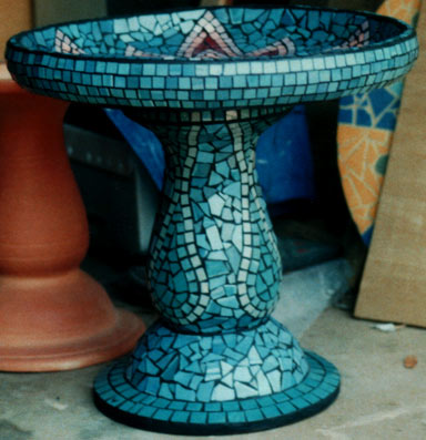 Lotus mosaic birdbath