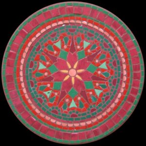 mosaic mandala in reds and burgundy