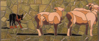 outdoor mosaic mural in the bush art sheep sheepdog