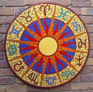 sun signs mosaic mural in ceramic wall hanging