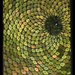 Golden tiles in the representing the inside section of a sunflower