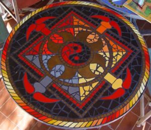 Tibet mosaic tabletop inspired by ancient Tibetan mandalas