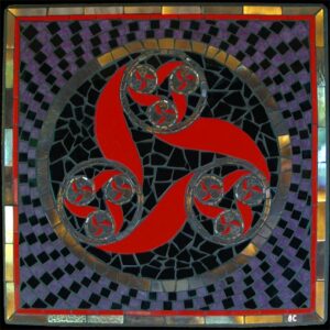universal law design ceramic mosaic gold red and purple tones