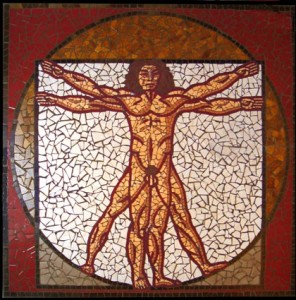 vitruvian man mosaic in ceramic mosaic