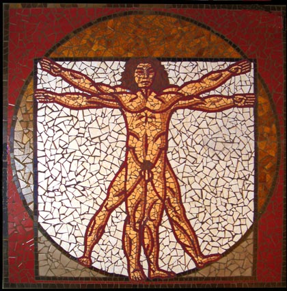 vitruvian man mosaic in ceramic mosaic