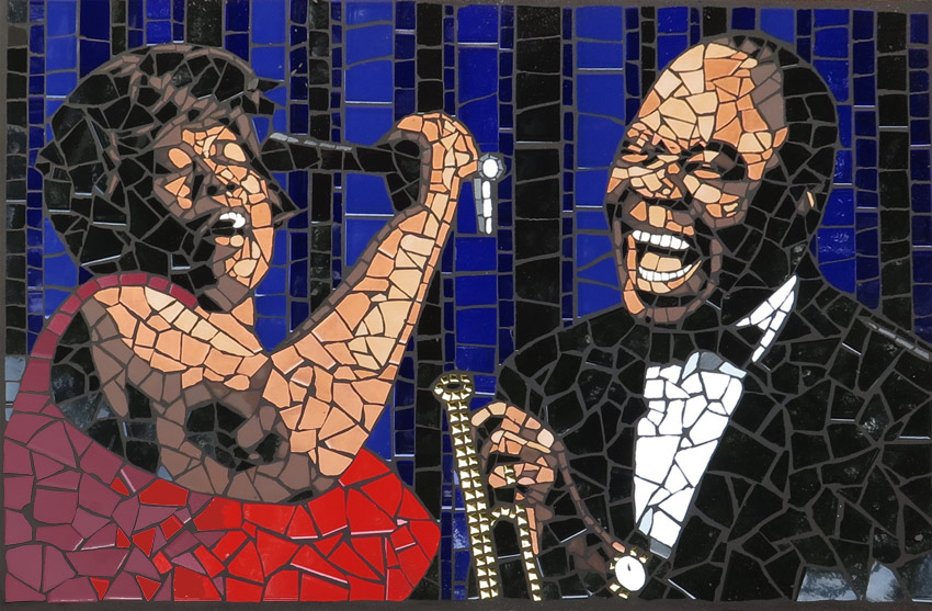 Ella Fitzgerald and Louis Armstrong in a mosaic mural