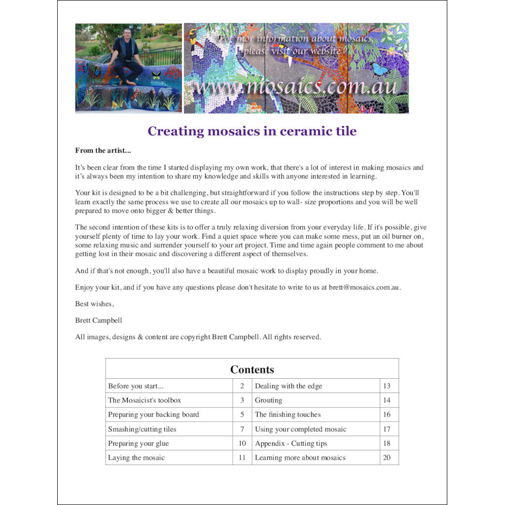 Front page of basic instructions eBook including contents